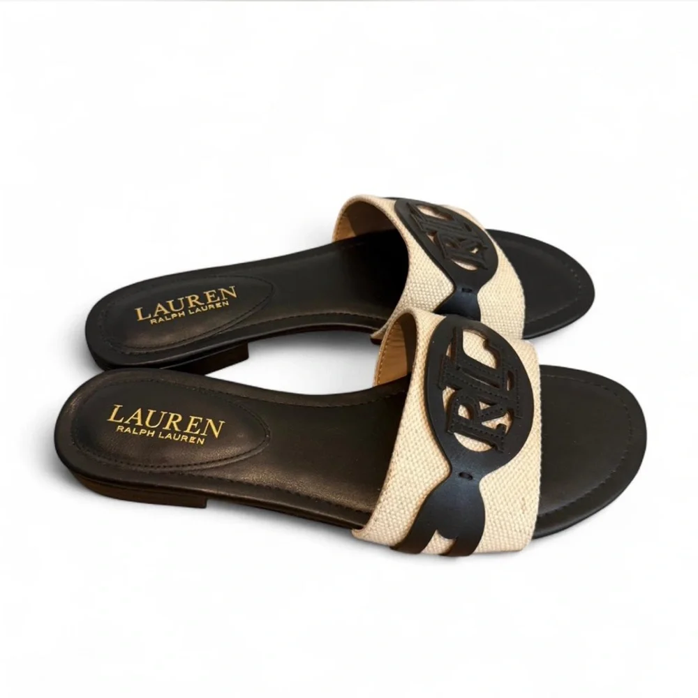 Ralph Lauren Alegra Canvas & Leather Slide Sandal 8.5 - Picture 3 of 8